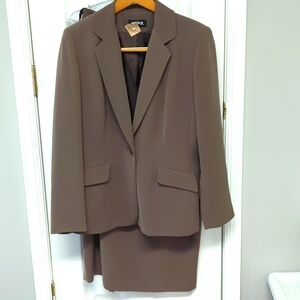 Kasper brownish suit. Size 10. One button jacket w/long skirt.